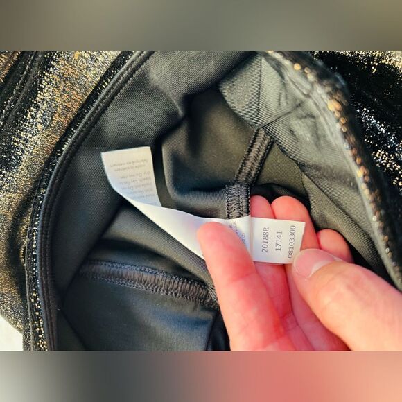 Spanx Velvet RARE Leggings Black Gold Metallic Shine High Rise Stretch 20188R - Picture 9 of 14